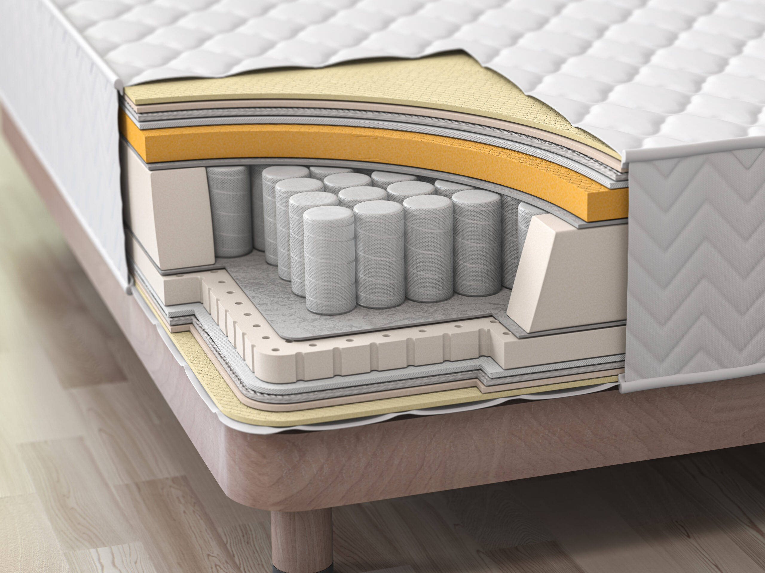 Matttress cross section. Structure of layers of mattress.